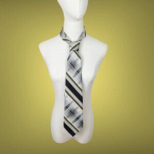 Vintage 1970's Unisex Necktie In A Black Grey And Yellow Retro Print.